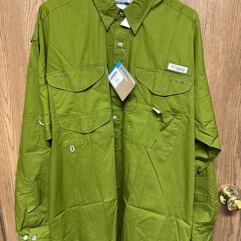 Columbia White PFG Bonehead GREEN Long Sleeve Fishing Shirt Mens L NWT FM7120